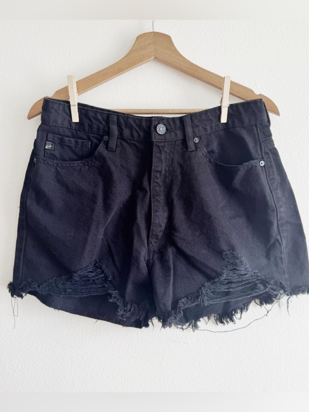 KanCan Black Distressed High-Rise Denim Shorts large